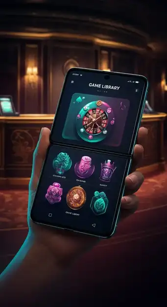 Interface utilisateur dynamique du Casino Hugo Bets affichant une sélection de machines à sous populaires et une table de Blackjack en direct, illustrant la richesse de la ludothèque.